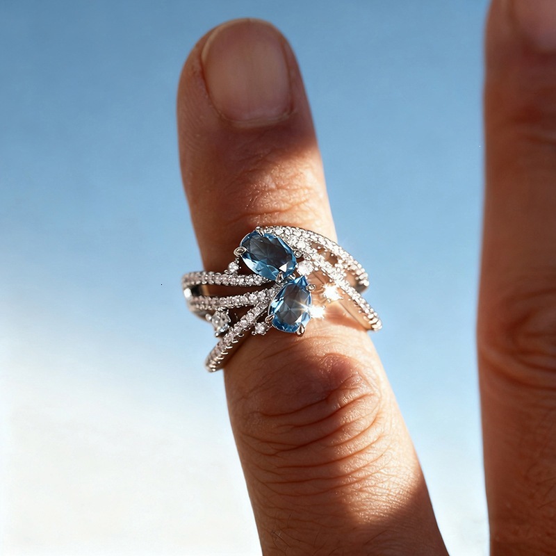 Huitan Foreign Trade New Fashion OL Copper Micro-Paved Water Drop Pear-Shaped Oval Zircon Ring Manufacturer Wholesale
