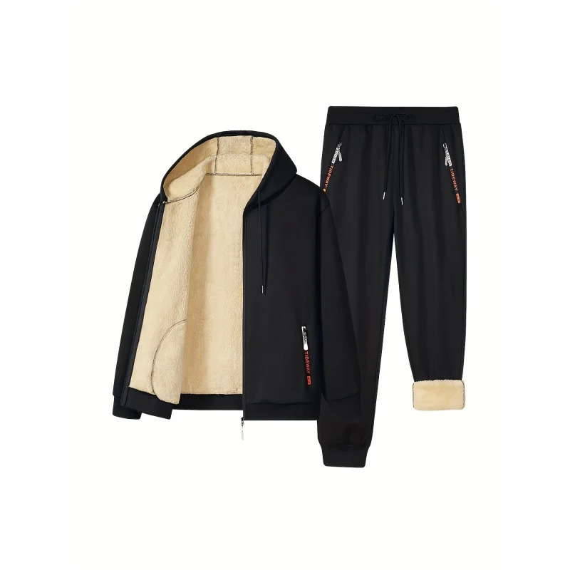 Mens Winter Hooded Velvet Thickened Casual Sports Suit Twopiece Set Sweatshirt Man Clothing Sweatshirts 261016