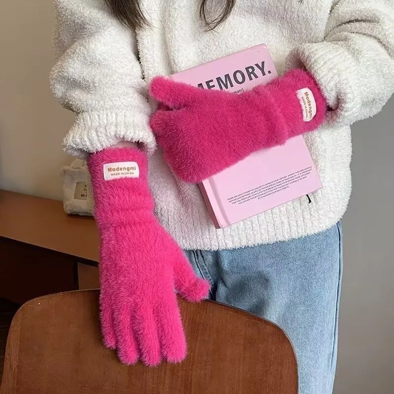 Korean Plush Gloves Womens Winter Velvet Mittens Winter Thick Warm Knitted Gloves Solid Color Touch Screen Long Glove Gift 261017