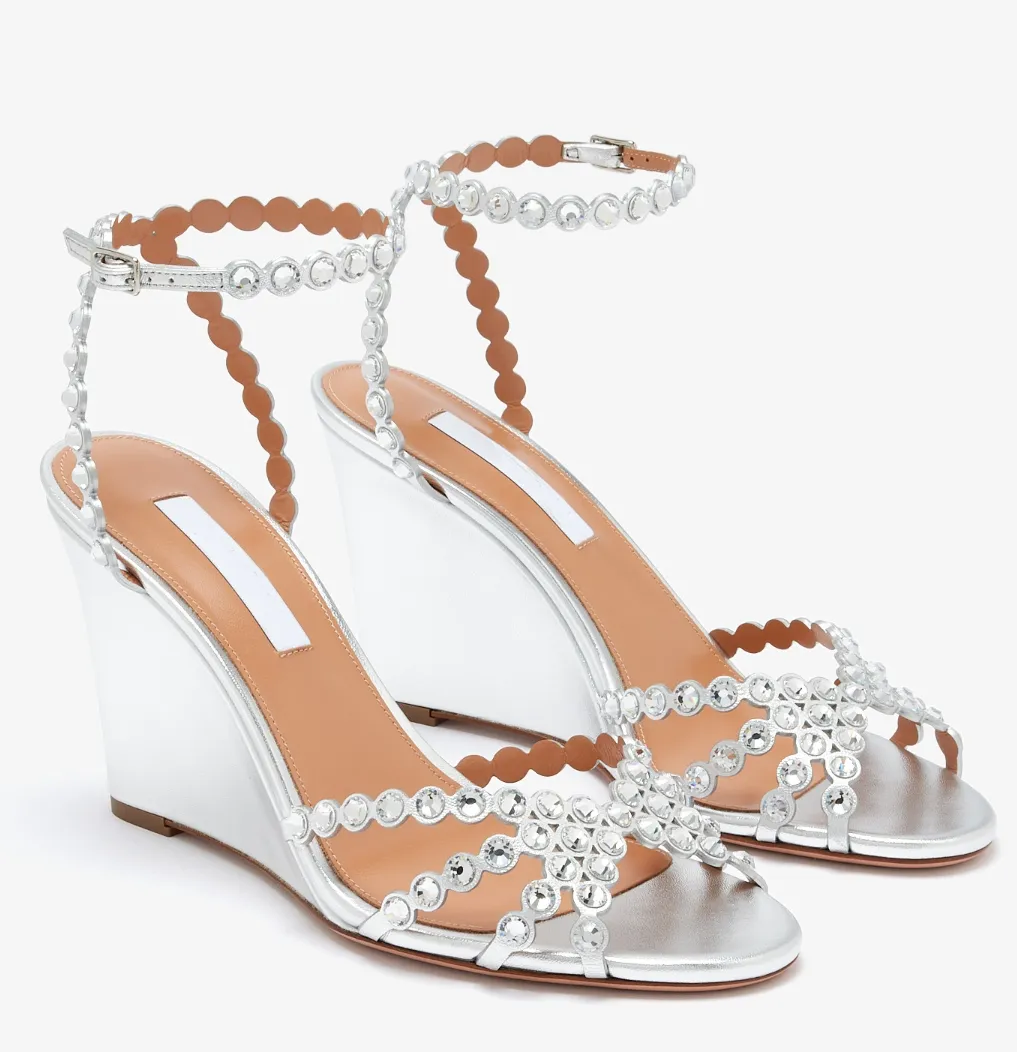 Top Design Women Tequila 85 Wedge Sandals Crystal-embellishments Strappy Buckle Dress Party Wedding High Heels Lady Gladiator Sandalias EU35-43