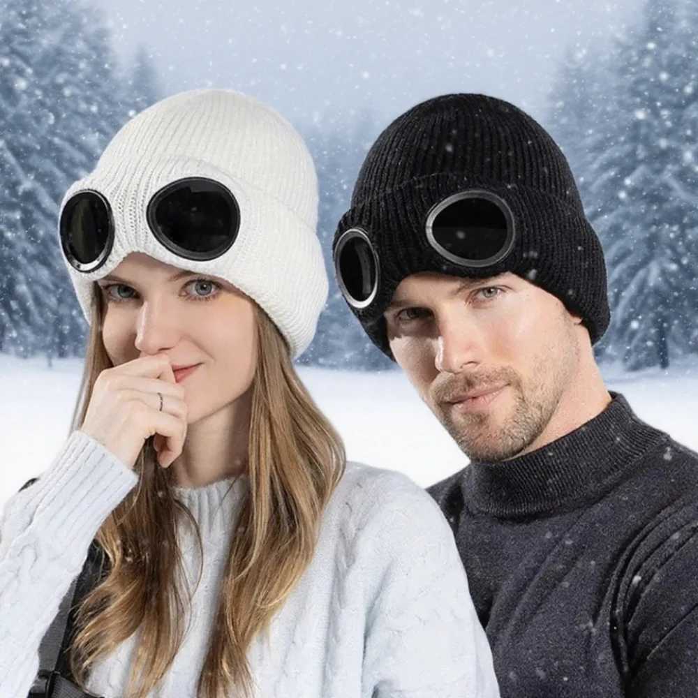 Winter Warm Beanie Hats Women Men Winter Windproof Glasses Knitted Ski Mask Cap Outdoor Ear Protection Sports Cold Hat Gloves S261017TT4E