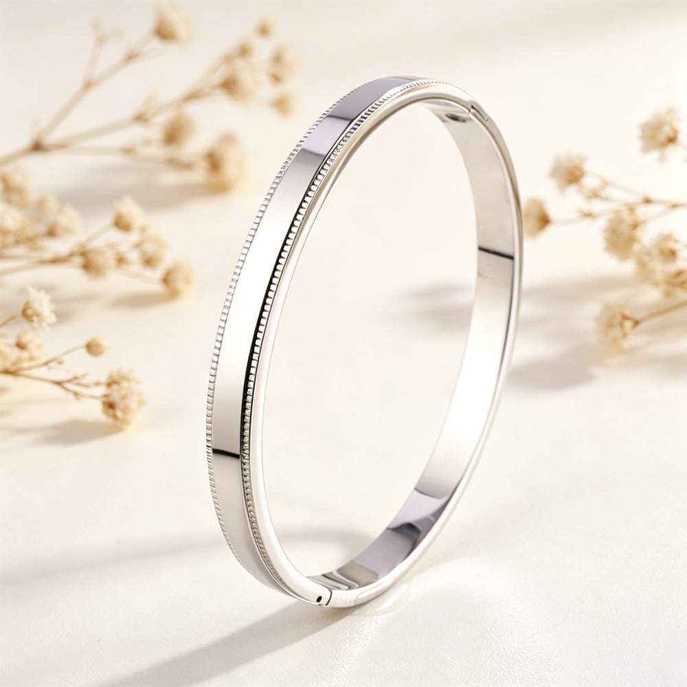 Stainless Bracelet, Polished Steel Finish, Open Design, Simple Style, 6Mm Wide, With A Clasp, Versatile Gear-Style Bracelet For Women