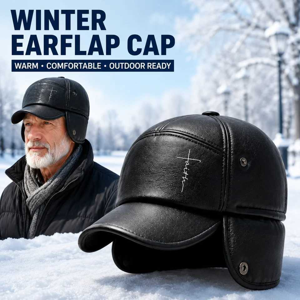 Trapper Hats Men's and Women's Winter Warm Leather Baseball Caps Thick Plush Ear Protection and Foldable Earmuffs Design Everyday WearT261