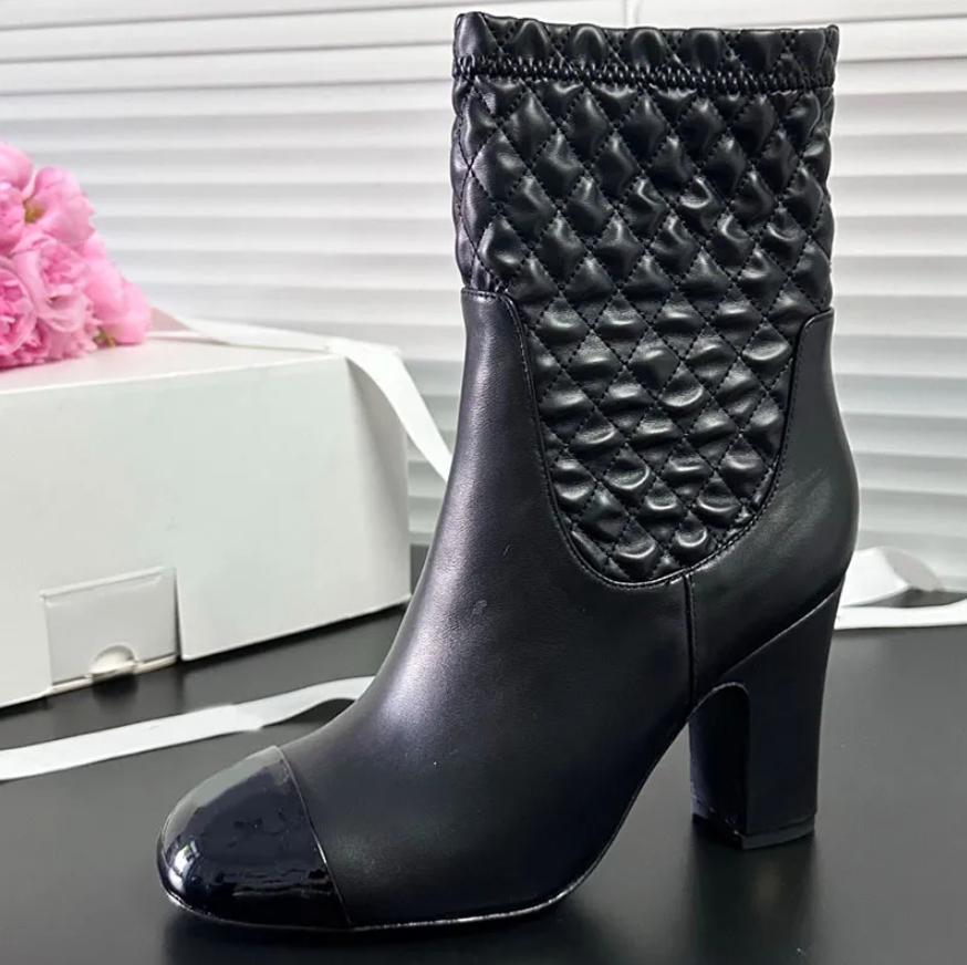 Brand Female Premium Glossy Leather Ankle Boots Ankle Boots Adjustable Fashionable Short Boots Smooth Cowhide Booties Autumn Winter Evening Party Ou