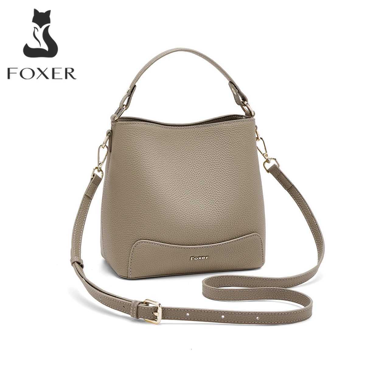 Evening Bags FOXER Women Bucket Bag Genuine Leather Top Handle Handbag Large Capacity Ladies Crossbody Bag Commuter Female Shoulder Purse H261016