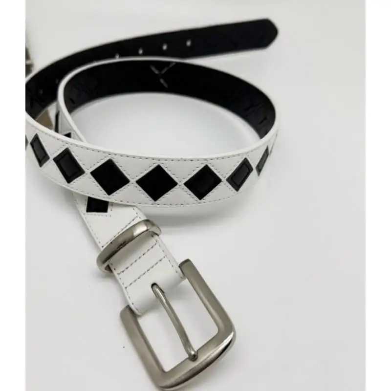 Unisex Checkerboard Belt Trendy Simple Genuine Leather Han Style High Street Plaid Black And White New Design 110 100 Popular S261017873Q