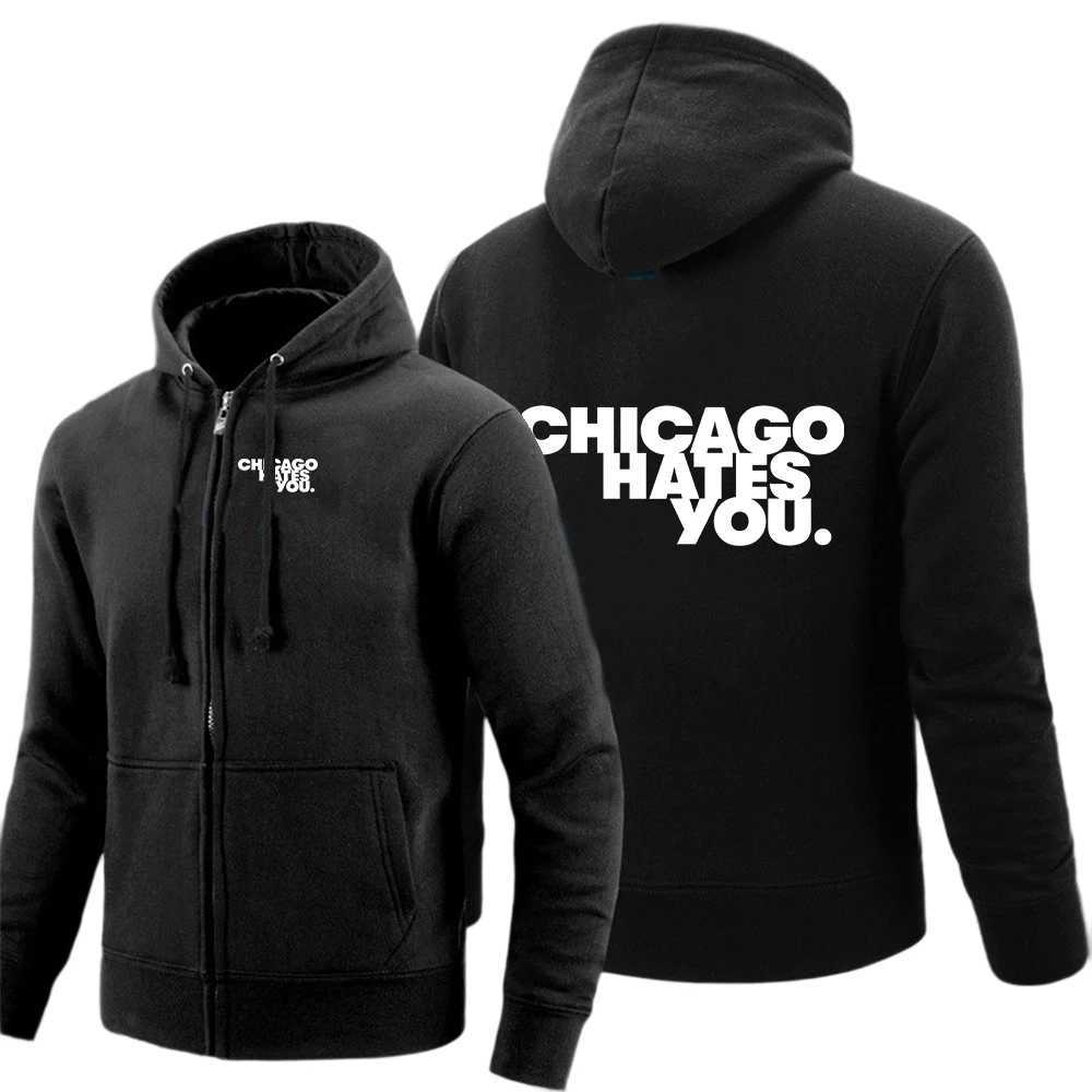 2025 Chicago Hates You Same Men's New Long Sves Solid Color Zipper Cotton Hoodies Fashion Comfortable Fitness Tops S261017H1NK