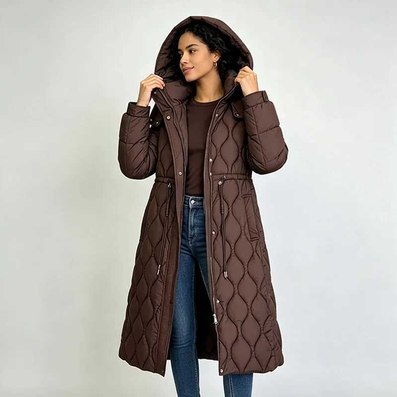 Women's Down Parkas 2026 Fashion X-long Down Cotton-padded Jacket Women's Winter Hooded Parkas Thicken Warm Coat Drawstring Slim Quilted O