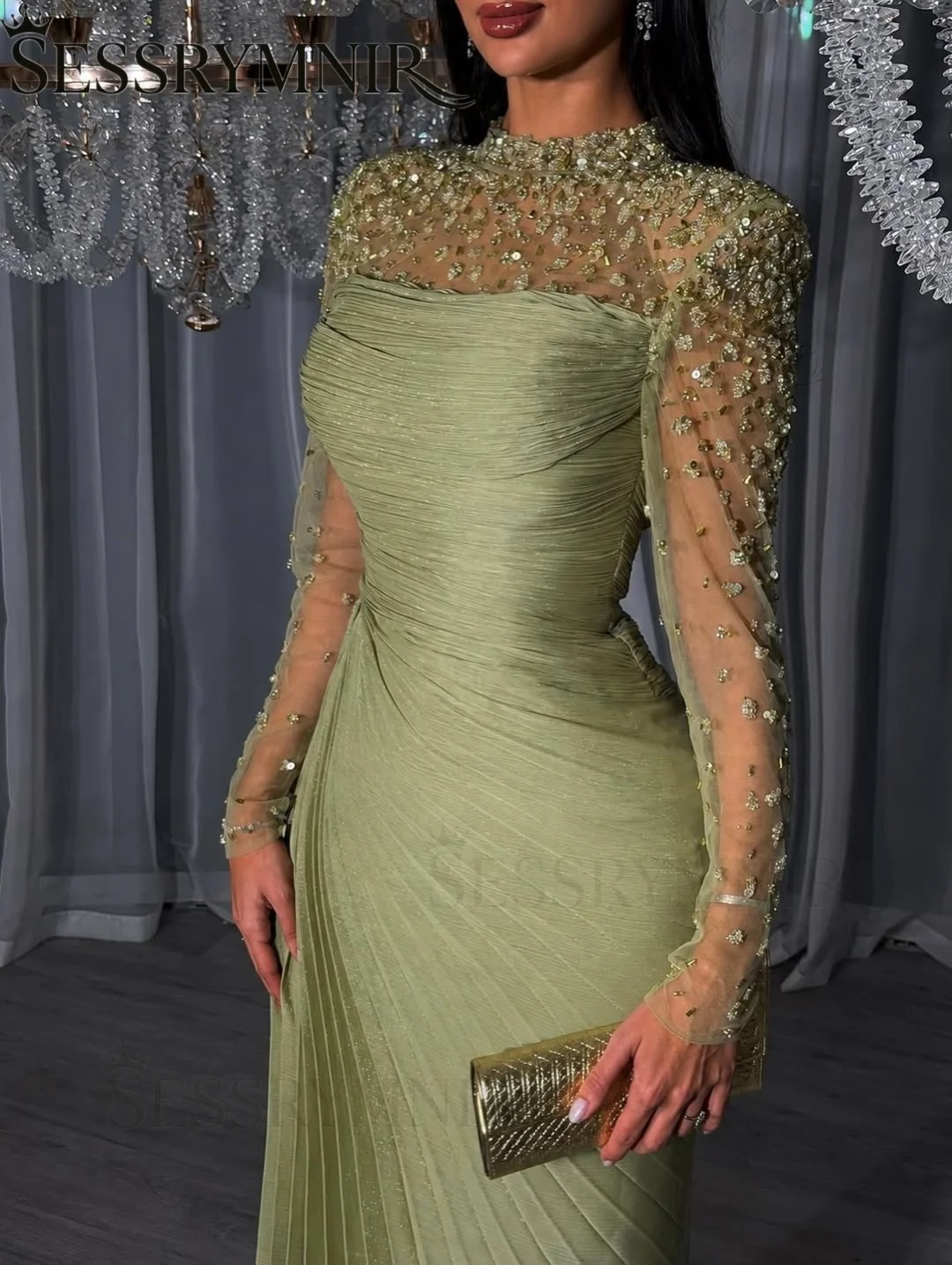 SESSRYMNIR Women'S Formal Evening Gowns Customize Scoop Neck Beading y Evening Dresses Long Sleeves Straight Floor-Length 261015