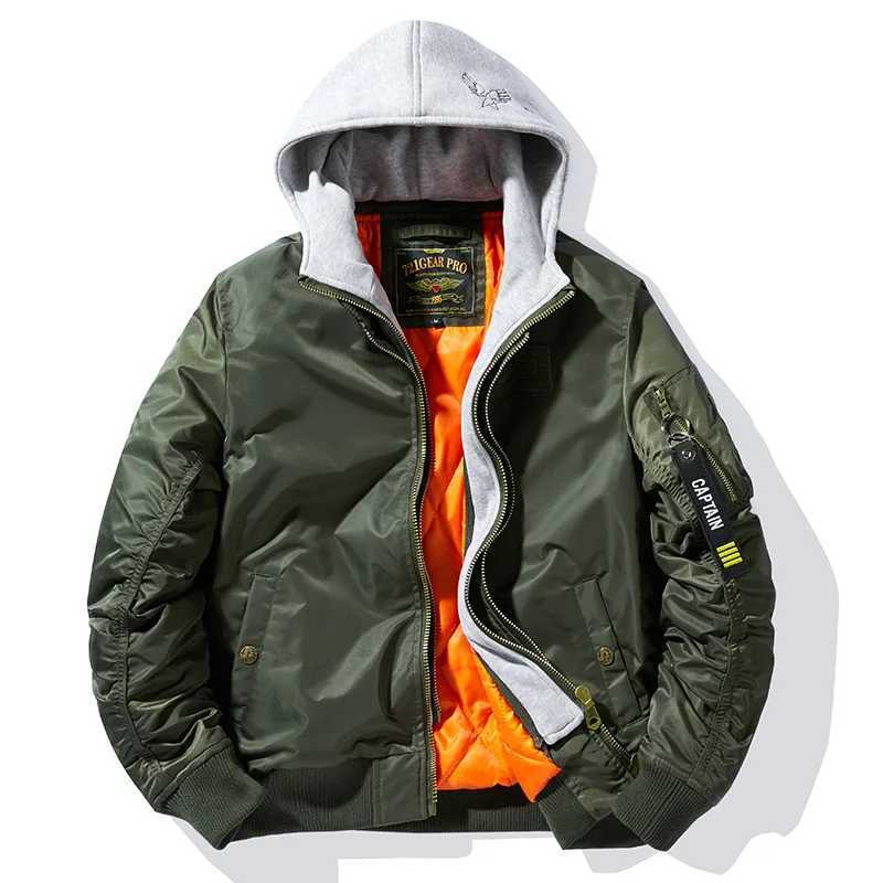 New Men MA1 Flight Bomber Jacket Winter Thick Warm Cottonpadded Coat Military Style Hooded Workwear Outerwear Baseball Jackets S261017V09W
