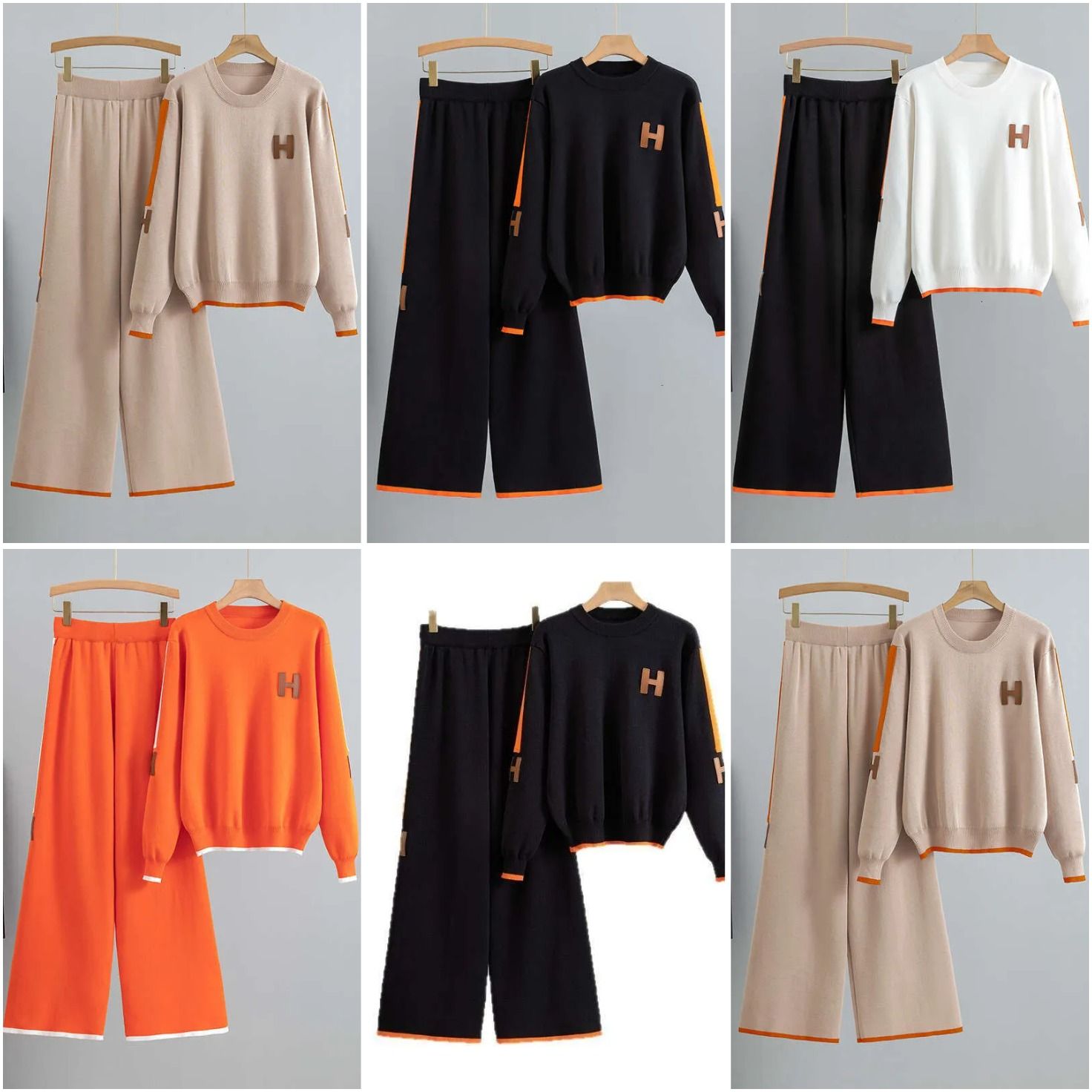 Free ShippingFashion Suit Women Spring And Autumn Round Neck Top Knitted Loose Casual Sports Pants Two-Piece Set