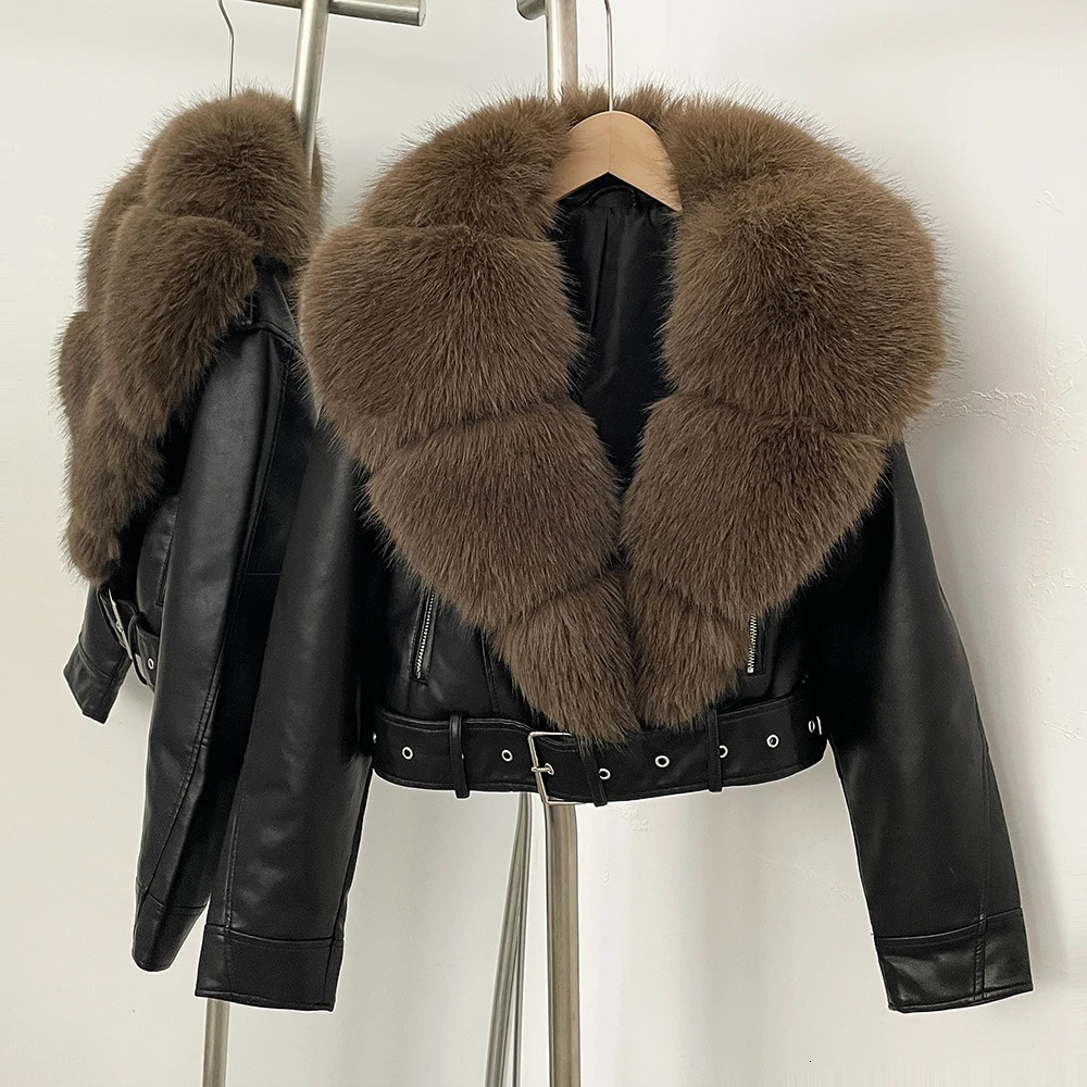 Faux Fur Coat Female Autumn Faux Leather Jacket Short Clothing Long Sleeve Spring PU Fur Jacket Artificial Women Pockets 261016