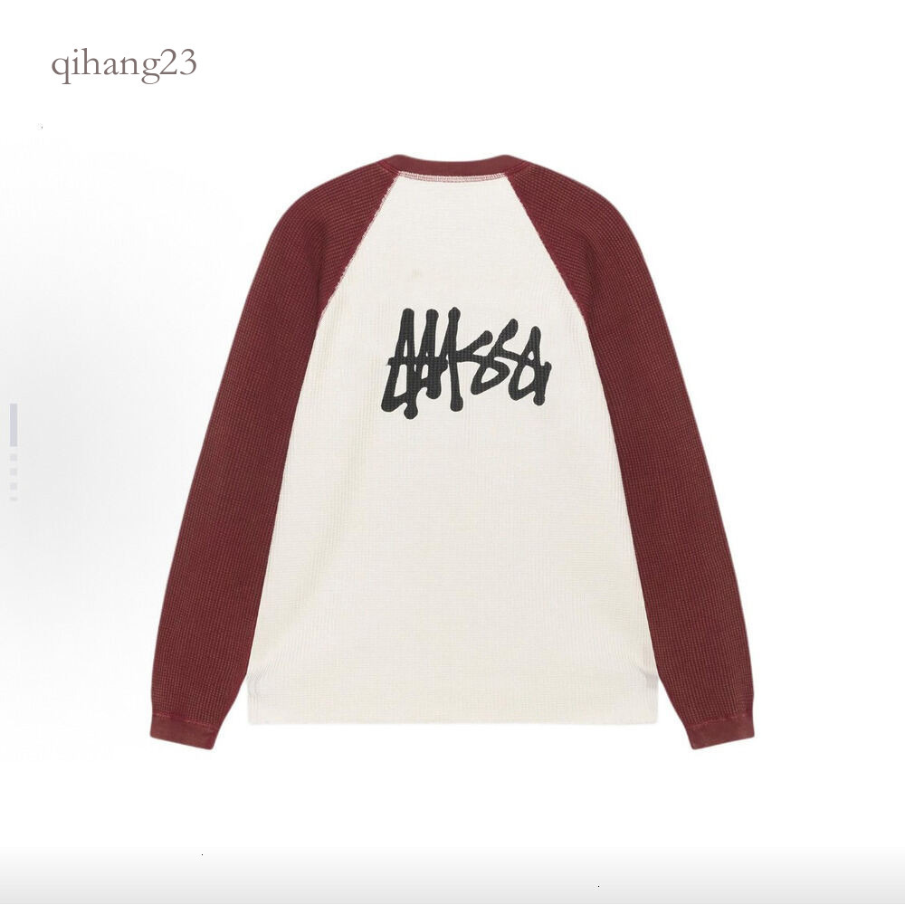Stussytity Long Sleeve Shirt Womens Sweater Waffle Designer Leisure Shirt Colorblocking Waffle Hoodie Letter Print Round Neck Simple Stud Black 8 Ho