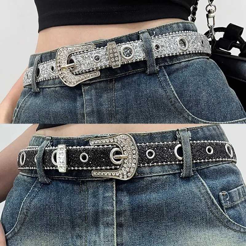 Vintage Rhinestone Belts for Women Bling Sweet Cool PU Leather Metal Buckle Pin Waist Belt Leisure Dress Jeans Wild Waistband S2610172BKJ