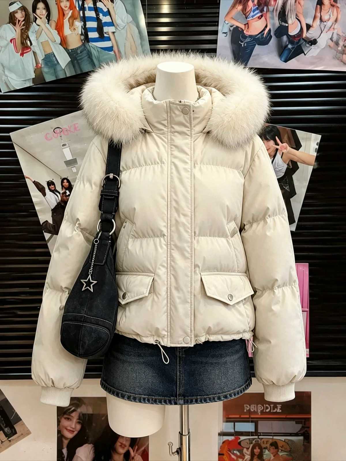 Women's Down Parkas Y2K American Vintage Women Faux Fur Parkas 2026 Fall Korean Fashion Warm Cottonpadded Coats Casual Outerwear Jackets TopsT2