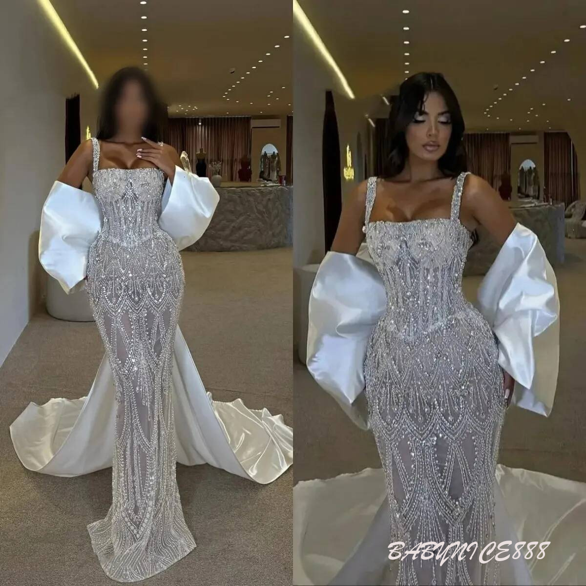 Fashion Mermaid Wedding Dresses For Women Spaghetti Straps Wrap Gown Sequins Lace Sweep Train Customized Dress