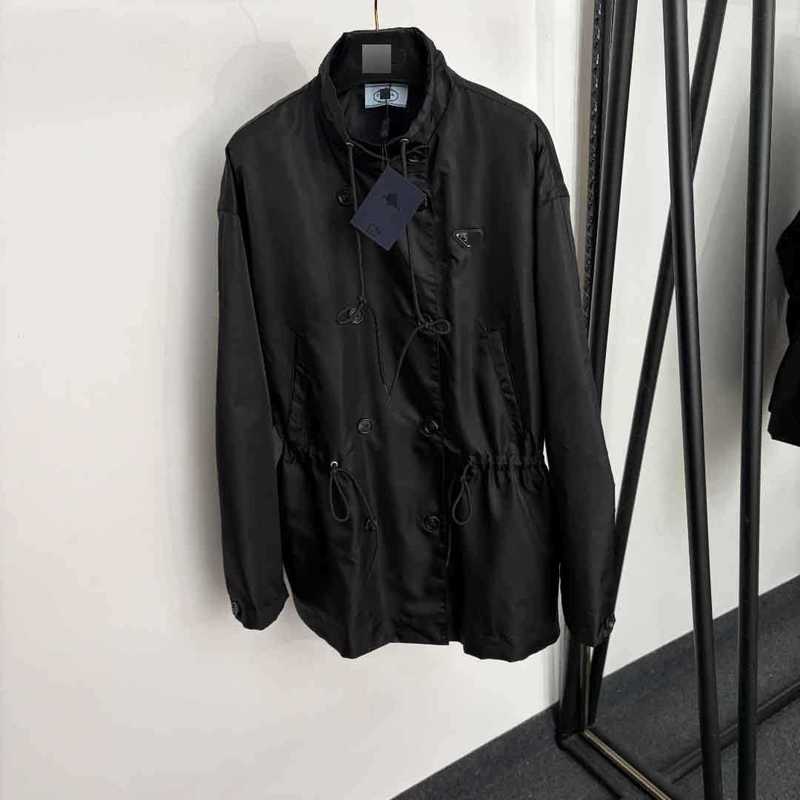 Women's Jackets Designer high-end women's new style long-sleeved trench coat with decoration, drawstring waist, and double-breasted design