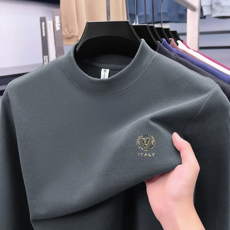 High end trend long sleeve mens Tshirt comfort velvet autumn winter warm sweater fashion letter embroidery pullover 261016