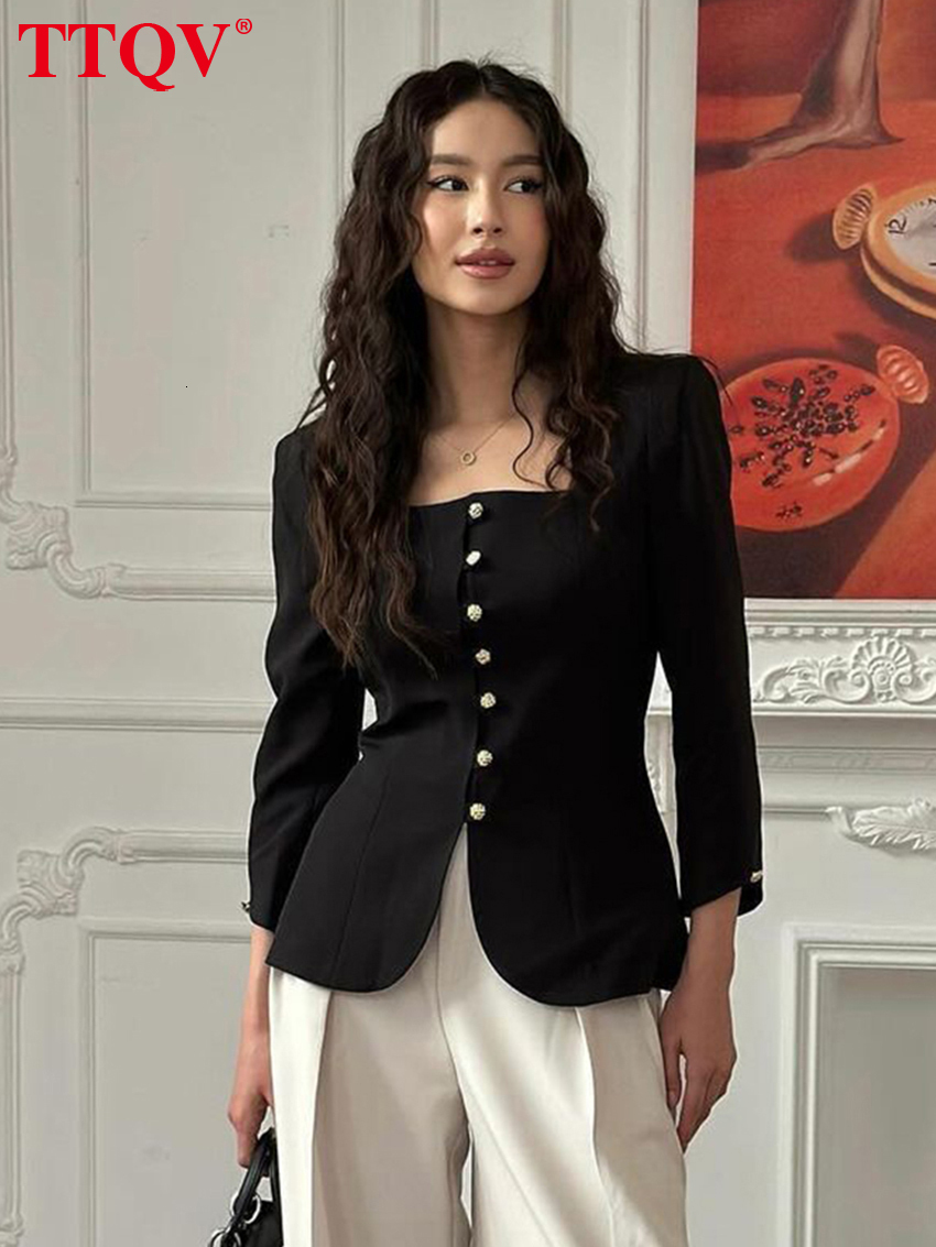 2026 Bodycon Black Office Women's Shirt Fashion Square Collar Long Sleeve Shirts Elegant Classic Solid Tops Female Clothing