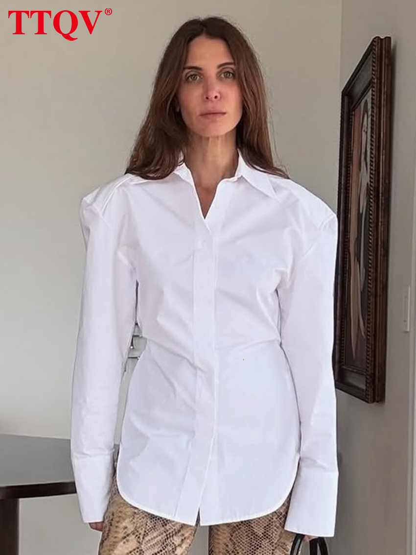 Fashion Loose White Cotton Women Blouse 2026 Casual Lapel Long Sleeve Lady Shirt Elegant Classic Solid Top Female Clothing