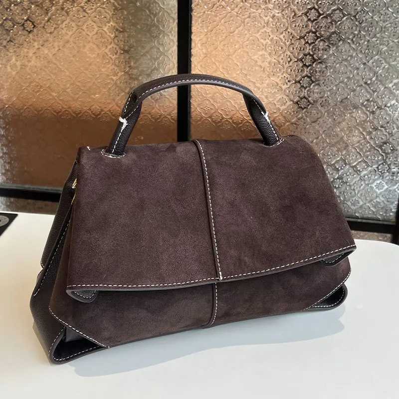 Evening Bags Vintage Handbag French Fashion Advanced Frosted Suede Flap Shoulder Bag Light Autumn Brown Crossbody Bag Commuter ToteBag H261016