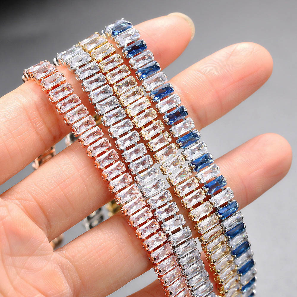 European And American Trendy Hip-Hop Colorful Zircon 2.5*5Mm Rectangular Full Diamond Bracelet Amazon Hot-Selling Wholesale