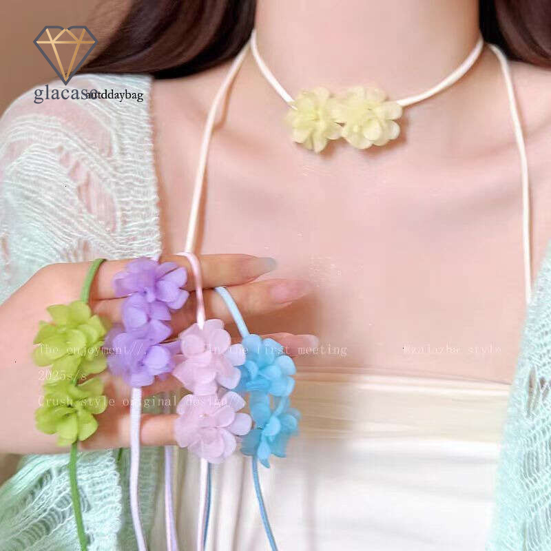 Super Fairy Forest Style Camellia Women, Fresh Sweet Cute Tie Choker Collar Necklace for Spring and Summer