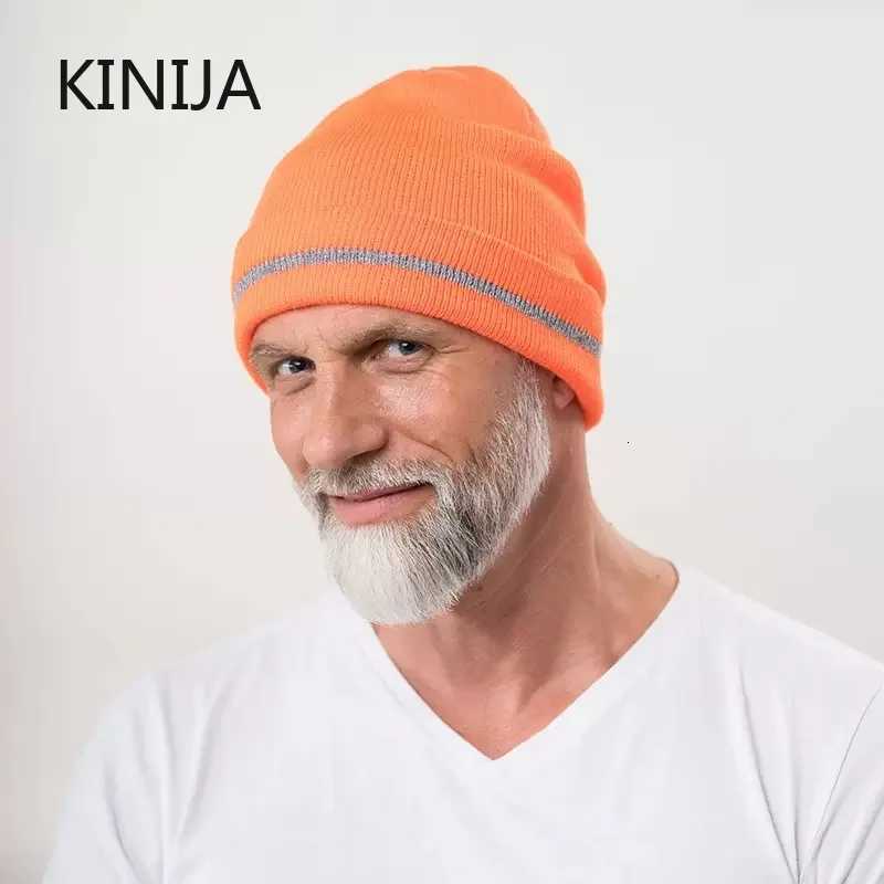Beanie/Skull Caps Reflective Luminous Beanie Hat for Women Men Outdoor Running Cycling Winter Warm Ski Hat Sports Skull Cap Knitted HatsT261017