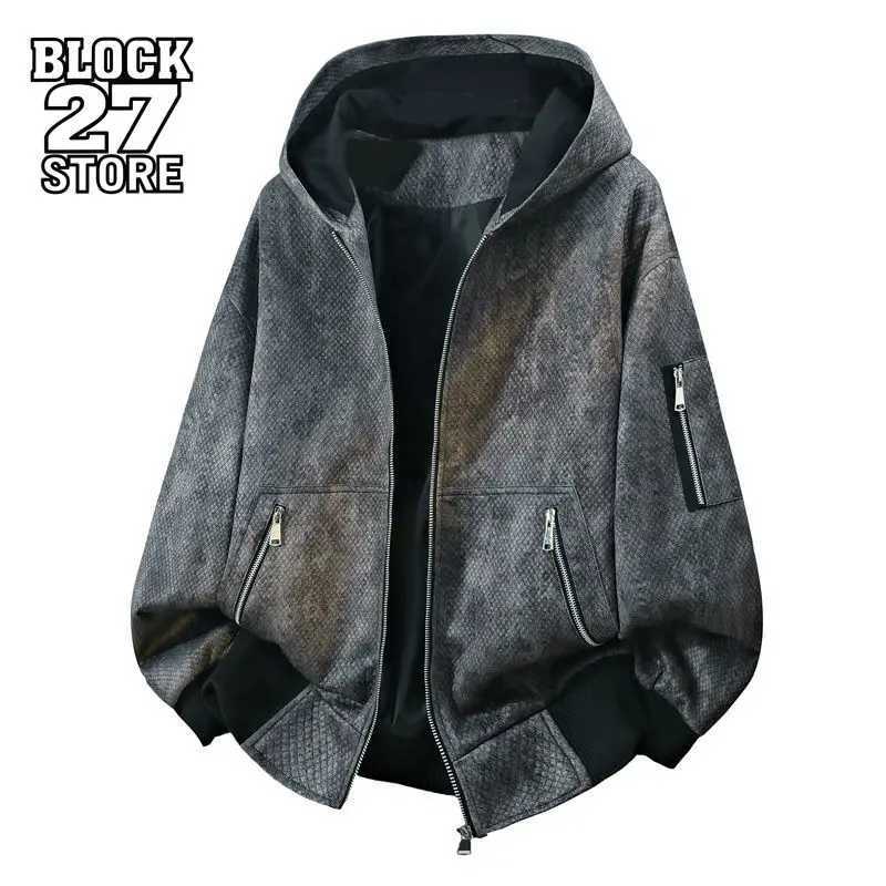 Mens Jacket Harajuku American Tie Dye Vintage Hooded Coat Spring Autumn Loose Casual Hong Kong Style Youth Streetwear Fashion S261017933I