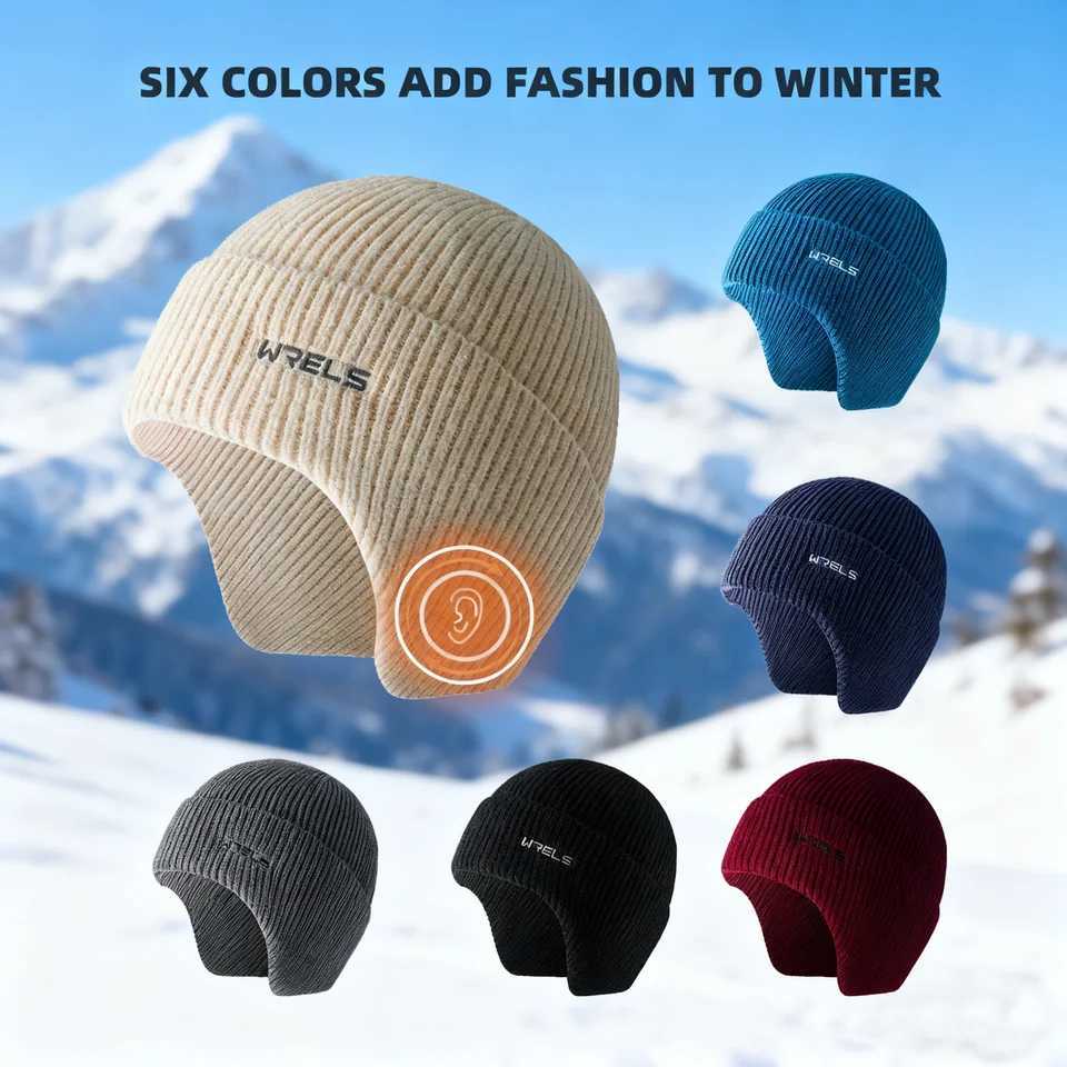 WRELS Earflap Beanie Hat Thickened Windproof Knitted Running Cap Unisex Warm Cold-proof Ear Protection Outdoor Cycling Ski Hat S261017FBFB
