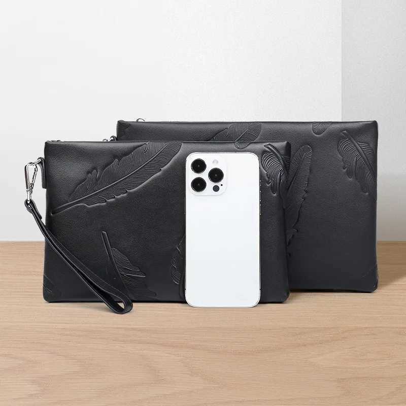 Designer Men's Genuine Leather Totes New Cluh Bag Embossed Envelope Handbag Trendy Casual Wrist Purse for Daily Cmute Travel J261016