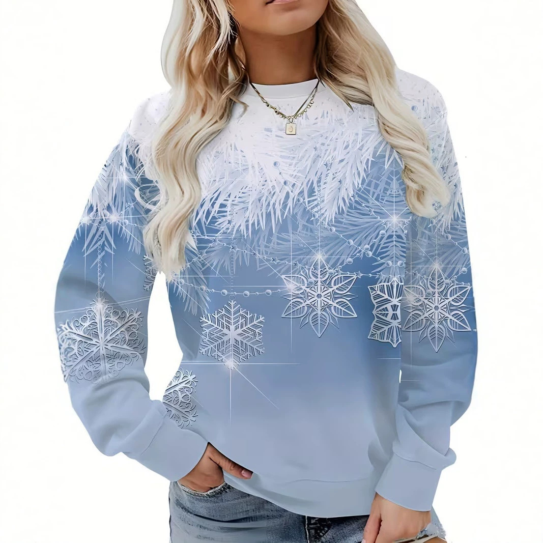 2026 New Christmas Digital Print Crew-Neck Sweatshirt, Women's Casual Loose-Fit Long-Sleeve Top For Autumn And Winter Free Shipping