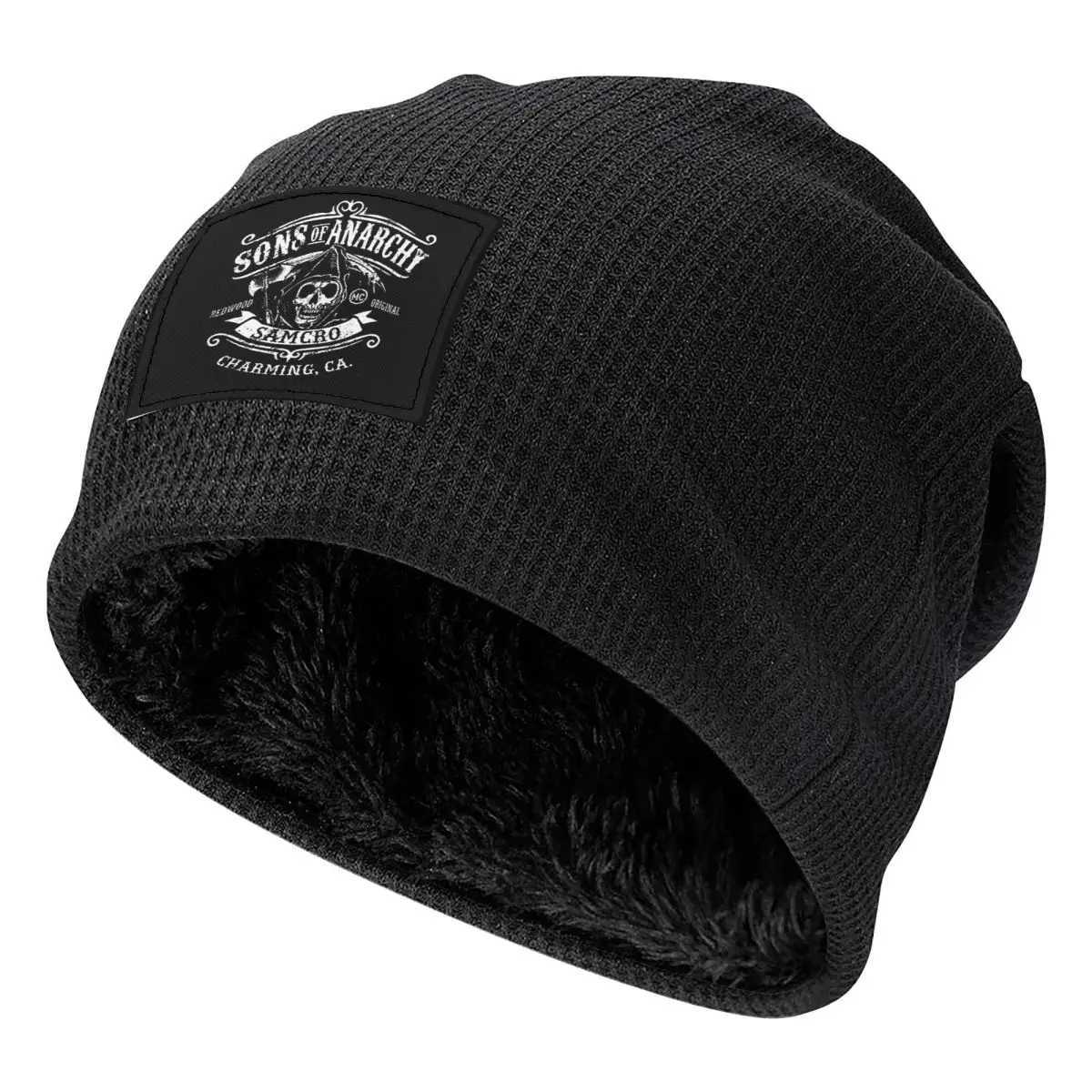 Beanie/Skull Caps Sons Of Anarchys Skull Horror Tv Movie Waffle Knit Fleece Lined Beanie with PU Leather Patch Unisex Warm Winter Soft CapT261017