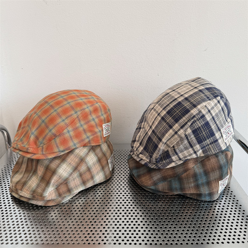 Vintage Plaid Forward for Women Spring Summer Thin Japanese Style Patch Casual Korean Version Face Slimming Artist Duckbill Cap