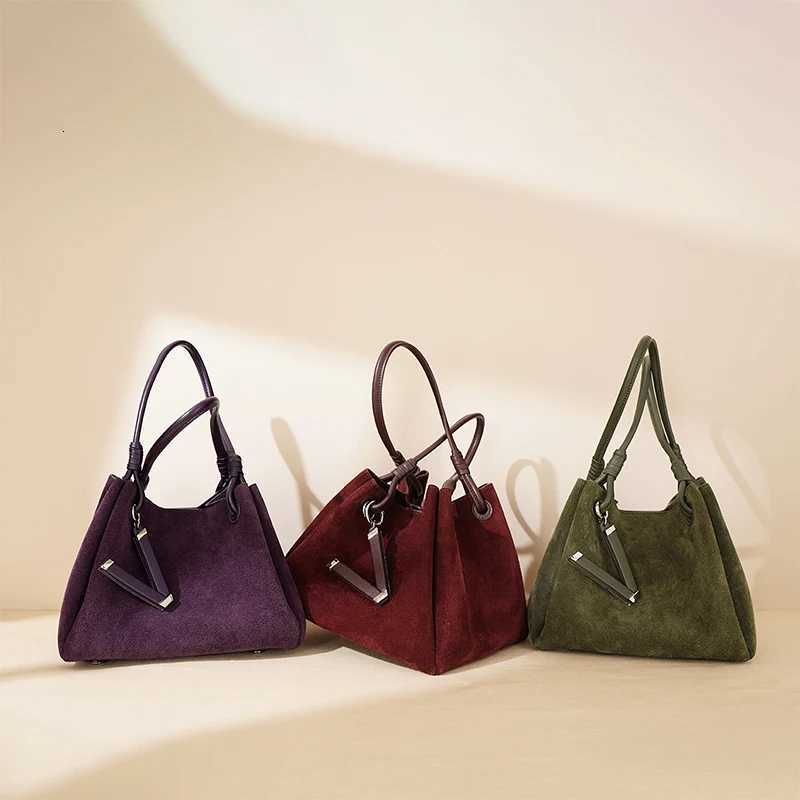 Evening Bags Totes Bucket Bag For Women Suede Leather Fashion Simple Lunch Box Bag Niche Western Style Texture Handheld Small Shoulder Bag H261016