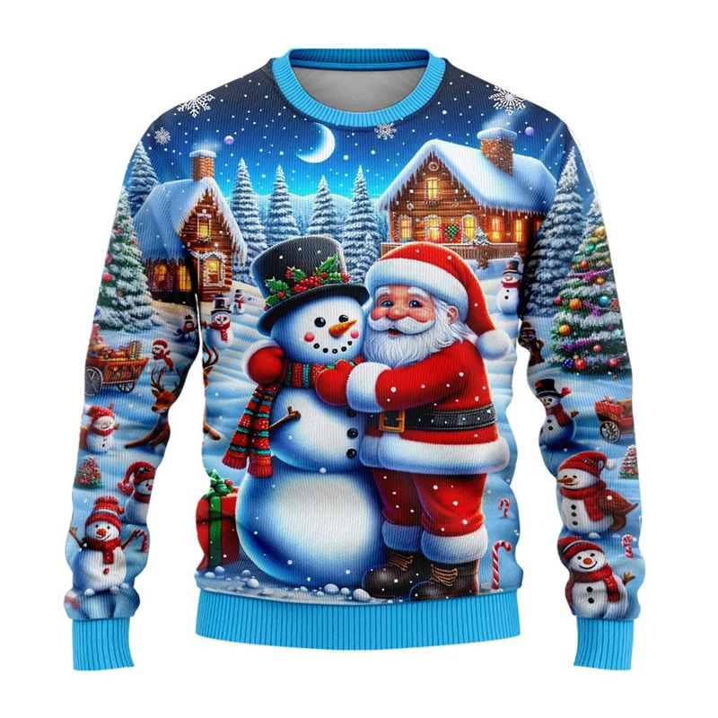 Men Women Xmas Sweatshirt 3D Christmas Snowman Santa Printed Ugly Christmas Sweater Unisex Pullover Holiday Party Jumper Tops 261016