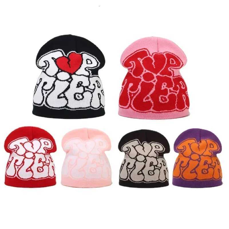Beanie/Skull Caps Autumn Winter Warm Beanies New Heart Letter Pullover Hats Men's and Women's Knitted Wool Gorras Y2K Outdoor Riding Windp
