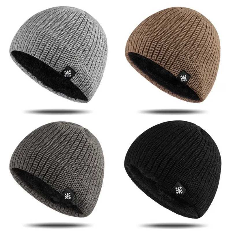 Knitted Plus Flee Hat Men Beanie Solid Color Skullies with Snow Thick Outdoor Ski Cap S261017UHR5