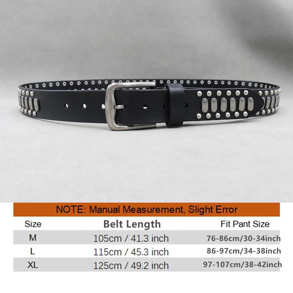 Rivet Designer Brand Belt Men Real Leather Pin Belt Male Blk Rock Genuine Leather Cowhide Luxury Punk Belt Jeans M261016