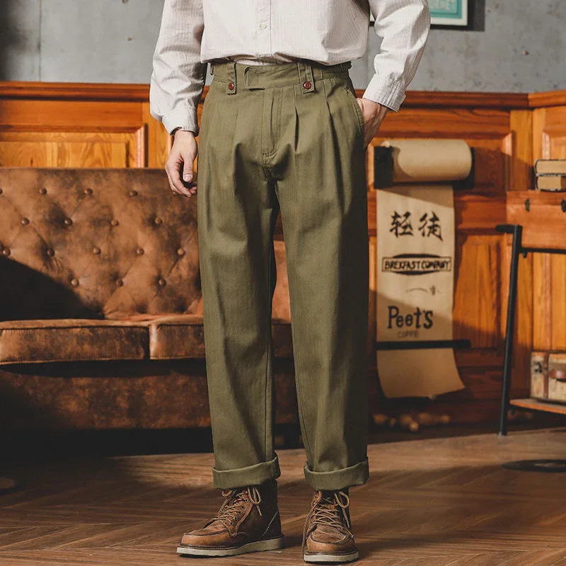 American Vintage Gurkha Trouser Men British Casual Loose Straight Cargo Pants Spring Autumn Fashion Cotton Pant 261017