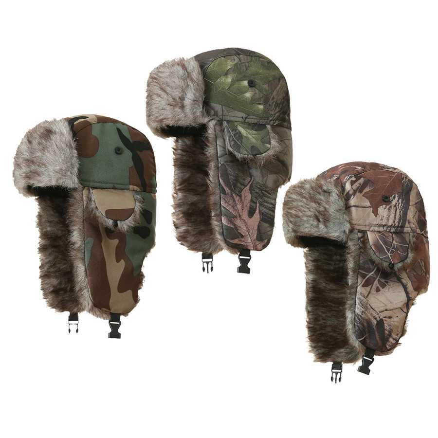 Trapper Hats High Quality Windproof Winter Hooded Hats Thickened Camouflage Outdoors Balaclava Ear Protection Warm Snow Cap for Men WomenT261017