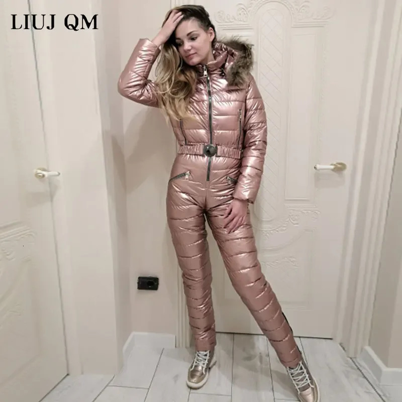 One Piece Outfit Ski Suit Women Jacket Winter Jumpsuit Female Parka Hooded Cotton Bodysuit Zipper Overalls For Woman Tracksuits 261016