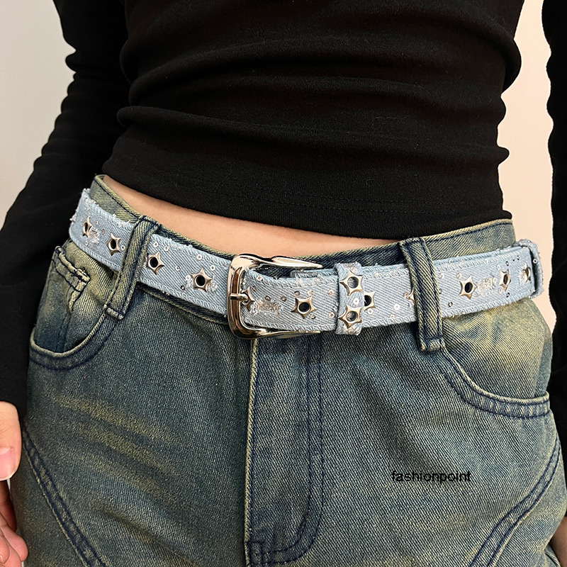 Belts Designer Sequin Canvas Belt for Women American Style Denim Pin Buckle Korean Fashion Versatile Pants Waist Decoration