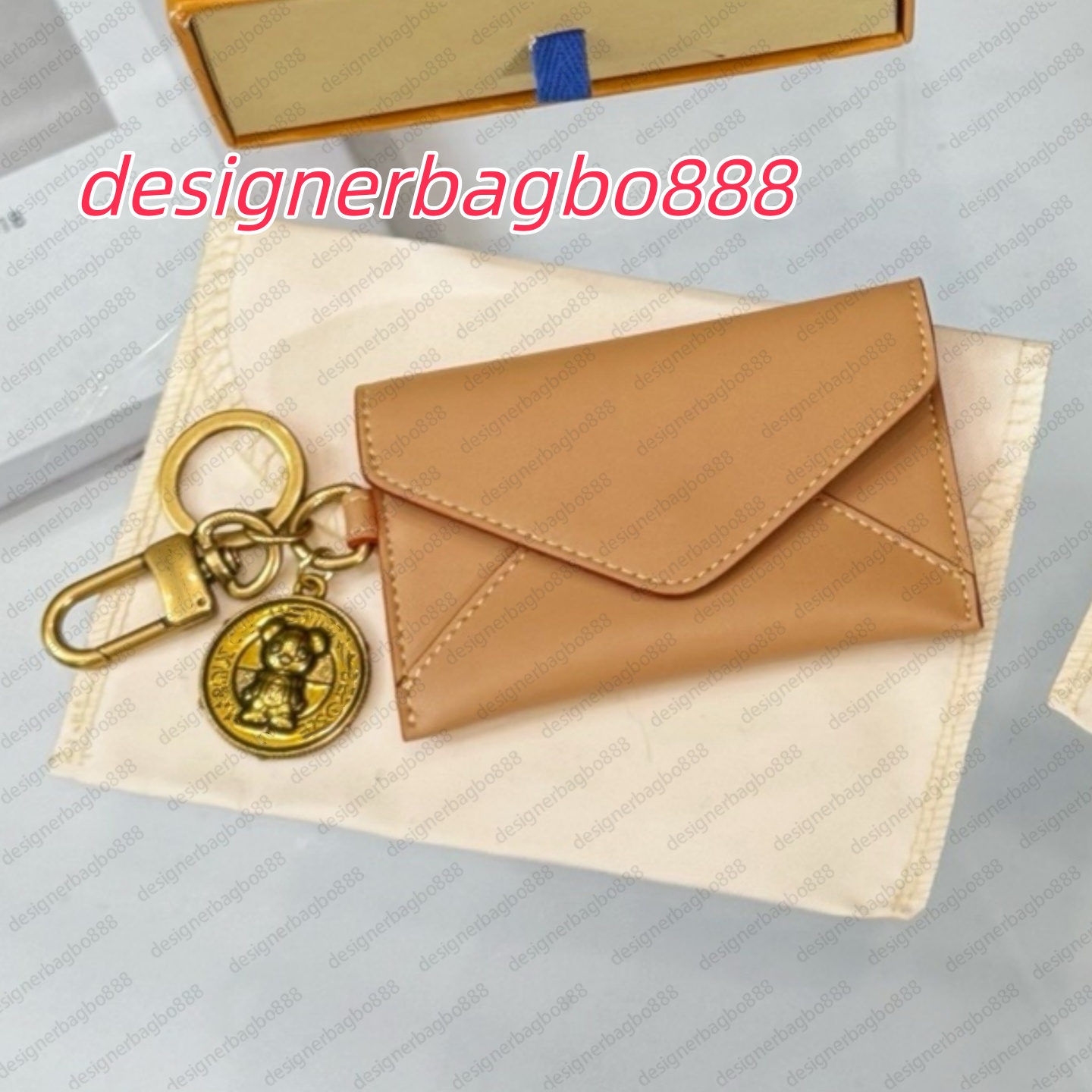 High quality designer envelope card holder key chain mini leather wallet bag charm metal pendant key ring for women daily carry card pouch