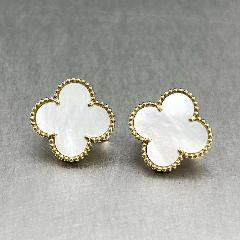 Designer Jewelry van cleefearrings Four-leaf clover earrings thickly plated with mother-of-pearl inlaid with diamonds laser-cut mini size ODFP