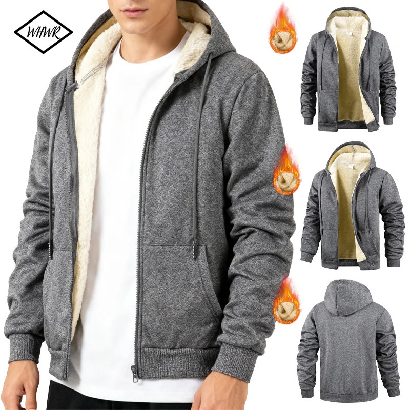 Winter Thick Fleece Zipper Hoodies Thicken Warm Jackets Long Sleeve Sweatshirts Casual Sports Black Coats Hooded Men Coat 261017
