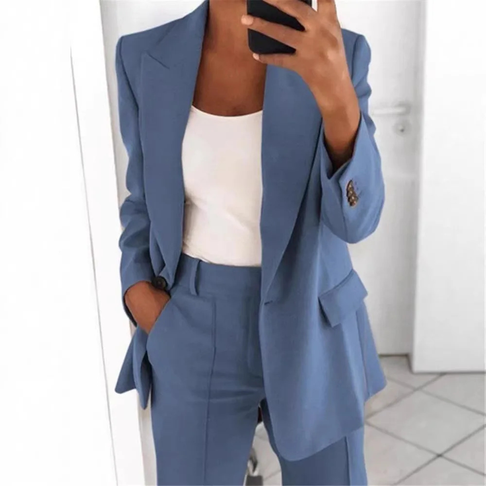 2 pieces women sets Spring Autumn fashion lapel slim elegant button blazerpant for women sets clothing 261016