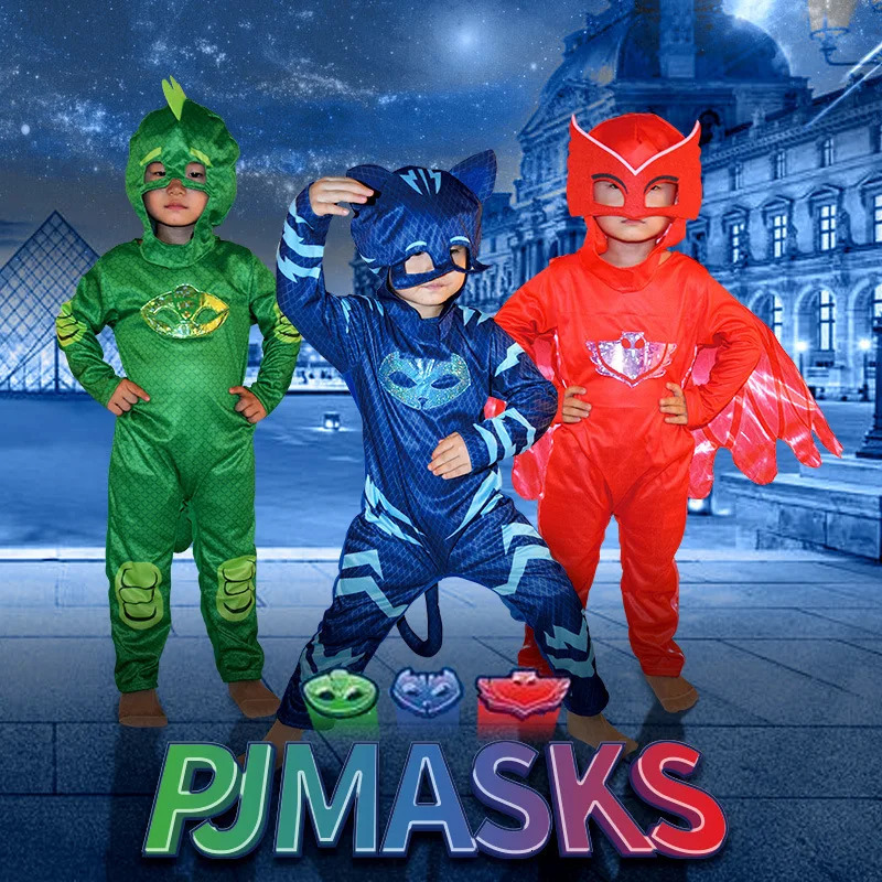 Blue Red Green Jumpsuits Cartoon Pj Cosplay Costume with Mask Night Hero Halloween Birthday Party Dress Sets Christmas Costumes 261013