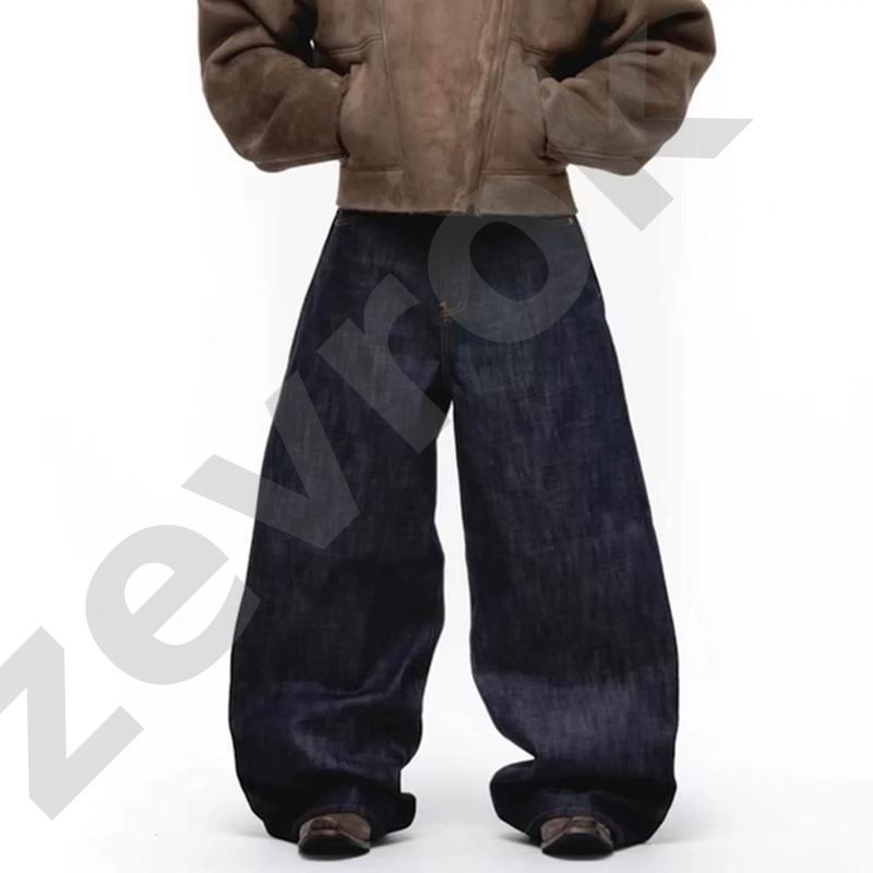 Designer High Quality Oversized Baggy Wide Leg Jeans Loose Fit Straight Streetwear Selvedge Denim Pants Mid Waist Zipper Fly No Stretch Distressed M
