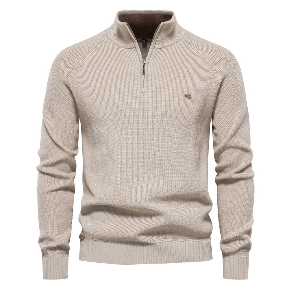 Men's Cotton Long Sleeve Polo Sweater Quarter Zip Knit Pullover Trendy European Size Luxury Quality High End Design Casual Versatile Wear